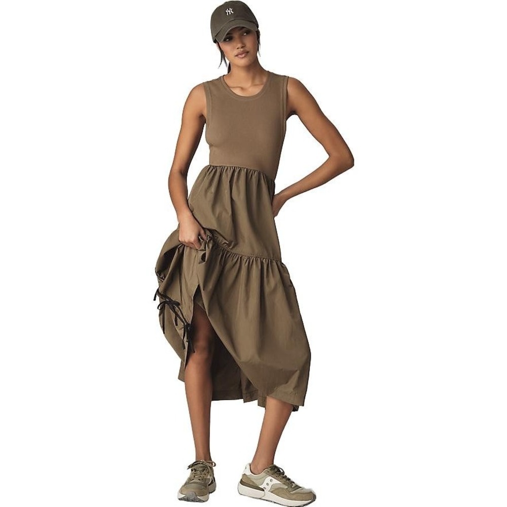 Daily Practice By Anthropologie Bowline Tiered Midi Dress In Green Women's Sz XS